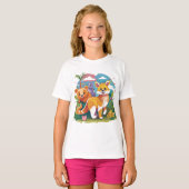 愛らしい森の友人のアニメ動物のイラスト Tシャツ (正面フル)