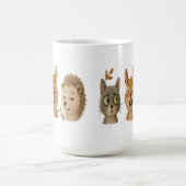 愛らしい森の顔 – かわいい刺繍風の動物 コーヒーマグカップ (中央)
