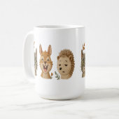 愛らしい森の顔 – かわいい刺繍風の動物 コーヒーマグカップ (正面左)