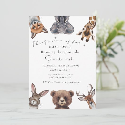 愛らしい森林動物の赤ちゃんシャワー 招待状 (スタンド正面)