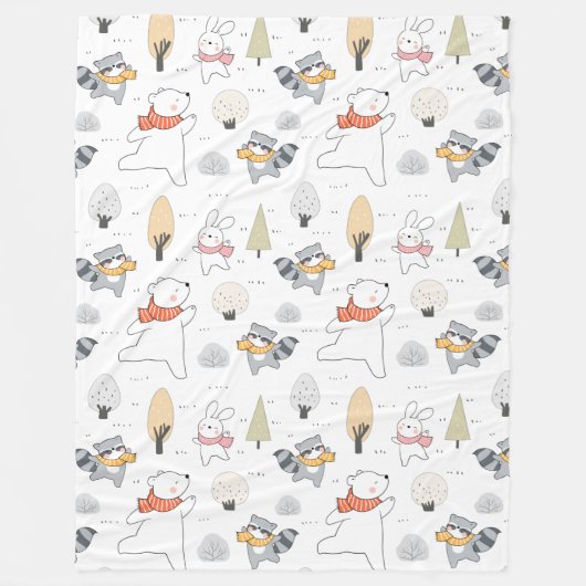 愛らしい森林動物フリースブランケット フリースブランケット (正面)