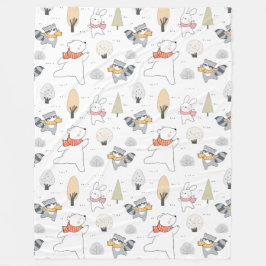 愛らしい森林動物 フリースブランケット