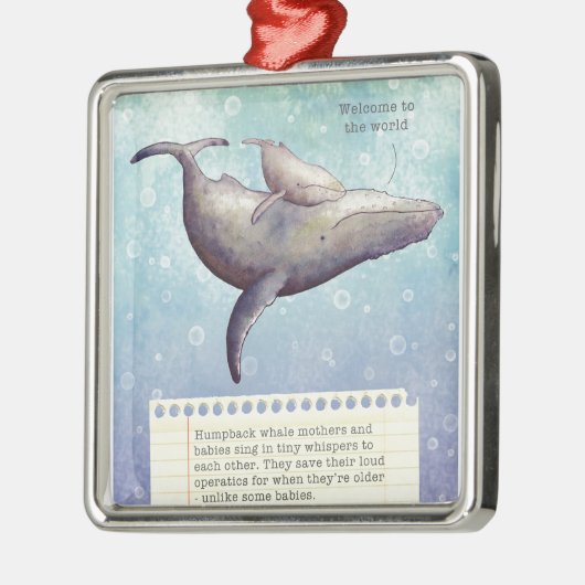 愛らしい母およびベビーのクジラ。 新生児カード メタルオーナメント (左)