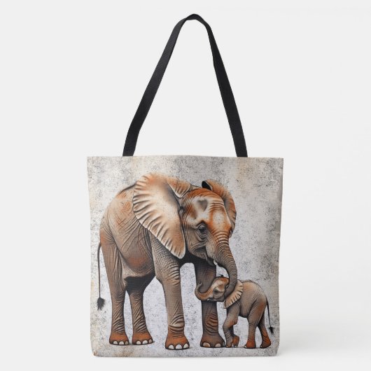 愛らしい母とベビーエレファントデジタルアートプリント トートバッグ (正面)