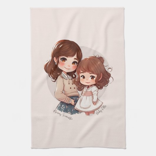 愛らしい母と娘の絆(4) キッチンタオル (縦)