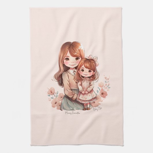 愛らしい母と娘絆 キッチンタオル (縦)