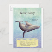愛らしい母親とベビークジラ。新生児カード。 案内ポストカード (正面/裏面)