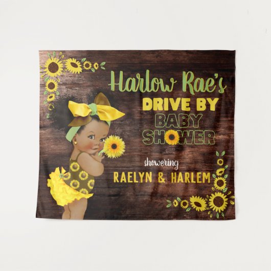 愛らしい民族の赤ちゃん|黄色のひまわりラスティック タペストリー (正面(横))