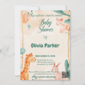 愛らしい水の色と動物テーマ赤ちゃんシャワー 招待状 (正面)