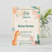 愛らしい水の色と動物テーマ赤ちゃんシャワー 招待状 (スタンド正面)