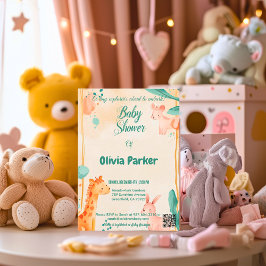 愛らしい水の色と動物テーマ赤ちゃんシャワー 招待状