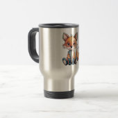 愛らしい水の色のフローラパッチワークキツネ トラベルマグ (正面左)