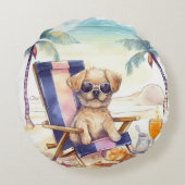 愛らしい水の色の夏の犬のビーチ ラウンドクッション (裏面)