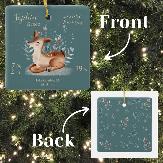 愛らしい水の色の鹿ベビー誕生状態 セラミックオーナメント