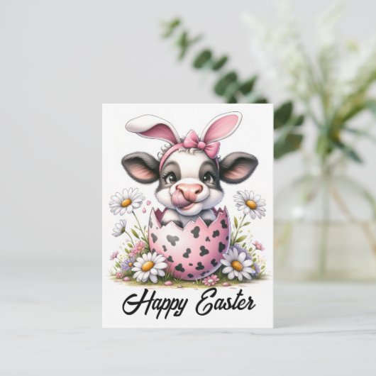 愛らしい水の色イースターカウインエッグ ポストカード (スタンド正面)