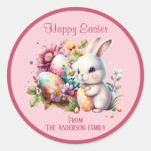 愛らしい水の色イースターバニーピンク ラウンドシール (正面)