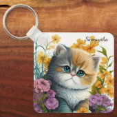 愛らしい水の色エキゾチックなショートヘアの子猫 キーホルダー (正面)