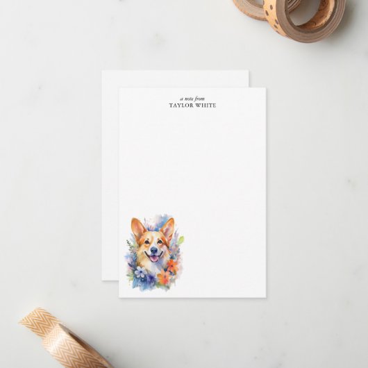 愛らしい水の色コルギパーソナライズされたありがとう ノートカード (正面/裏面インサイチュ)