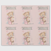 愛らしい水の色テディベアウェルカムベビー ラッピングペーパー (フラット)