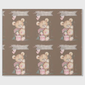 愛らしい水の色テディベアウェルカムベビー ラッピングペーパー (フラット)