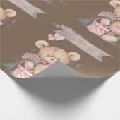 愛らしい水の色テディベアウェルカムベビー ラッピングペーパー (角)