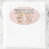 愛らしい水の色テディベア赤ちゃんシャワー広場 楕円形シール (バッグ)