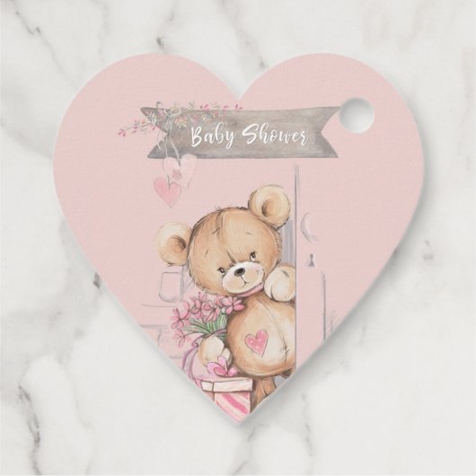 愛らしい水の色テディベア赤ちゃんシャワー フェイバータグ (裏面)