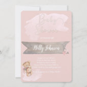 愛らしい水の色テディベア赤ちゃんシャワー 招待状 (裏面)