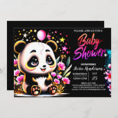 愛らしい水の色パンダヘブンガールベビーシャワー 招待状 (正面/裏面)