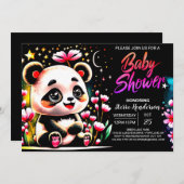 愛らしい水の色パンダヘブンガールベビーシャワー 招待状 (正面/裏面)