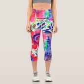 愛らしい水の色フローラピンクブルー白 カプリレギンス (正面)