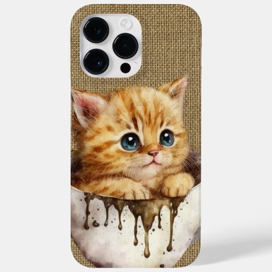 愛らしい水カラーのオレンジ色の虎猫の子猫カップ Case-Mate iPhoneケース (裏面)