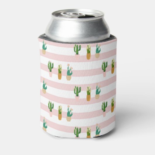 愛らしい水彩のサボテン、ピンクのストライプ 缶クーラー (缶裏面)