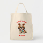 愛らしい水彩のシーズー犬のクリスマスイルミネーション トートバッグ (正面)