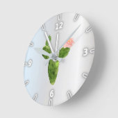 愛らしい水彩サボテン、シルバー ラウンド壁時計 (傾斜)