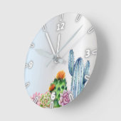 愛らしい水彩サボテン，多汁銀  ラウンド壁時計 (傾斜)