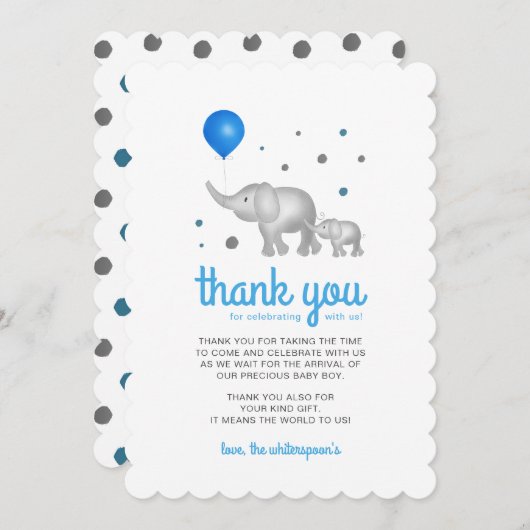 愛らしい水彩ゾウサンキューカード 招待状 (正面/裏面)