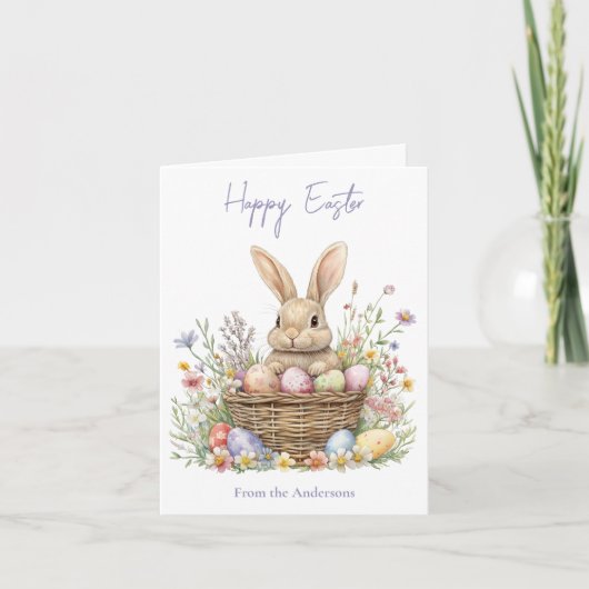 愛らしい水彩バニーとイースターエッグフローラ シーズンカード (正面)
