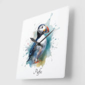 愛らしい水彩パフィン、カスタム スクエア壁時計 (傾斜)