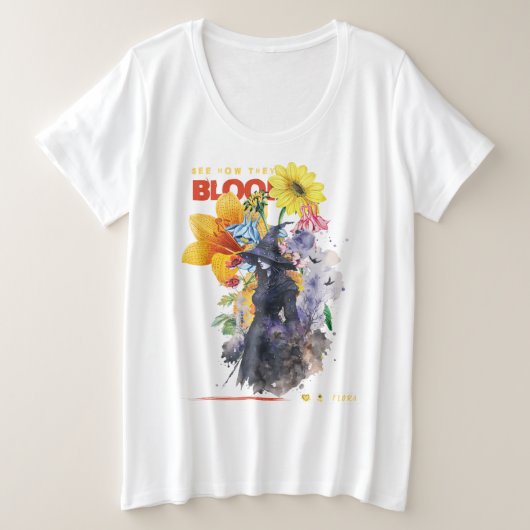 愛らしい水彩フローラヴィンテージスタイル モダン プラスサイズTシャツ (デザイン正面)