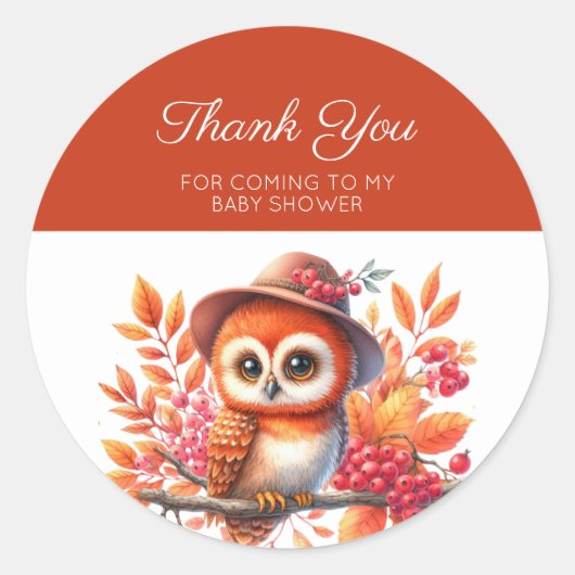 愛らしい水彩ベビーフクロウありがとう ラウンドシール (正面)