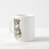 愛らしい水彩ポムチの子犬の肖像画  コーヒーマグカップ (正面左)