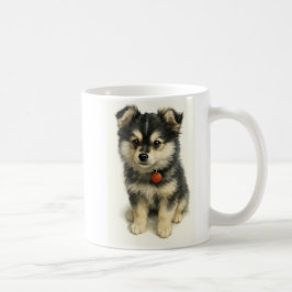 愛らしい水彩ポムチの子犬の肖像画 コーヒーマグカップ