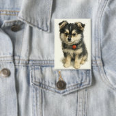 愛らしい水彩ポムチの子犬の肖像画 缶バッジ (インサイチュ)