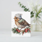 愛らしい水彩冬の鳥 ポストカード (スタンド正面)