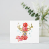 愛らしい水彩冬の鹿 ポストカード (スタンド正面)