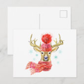 愛らしい水彩冬の鹿 ポストカード (正面/裏面)