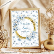 愛らしい水彩埃っぽいブルー金ゴールドカスタム標識