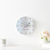 愛らしい水彩多肉質サボテン、銀  ラウンド壁時計 (ホーム)