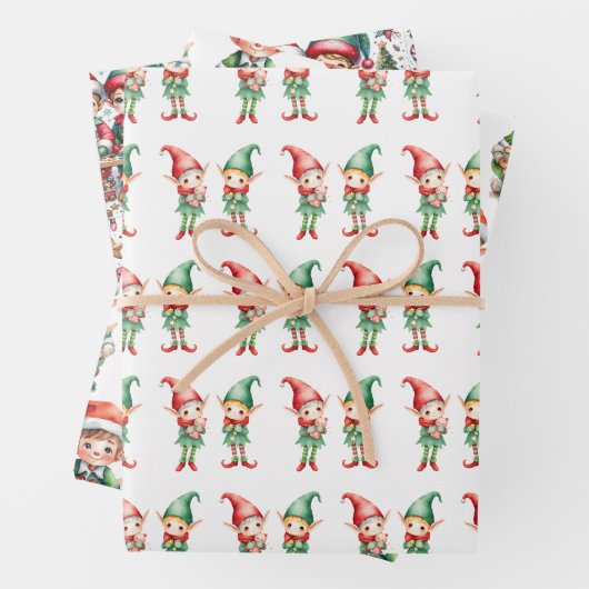 愛らしい水彩小妖精や小人クリスマス ラッピングペーパーシート (インサイチュ)
